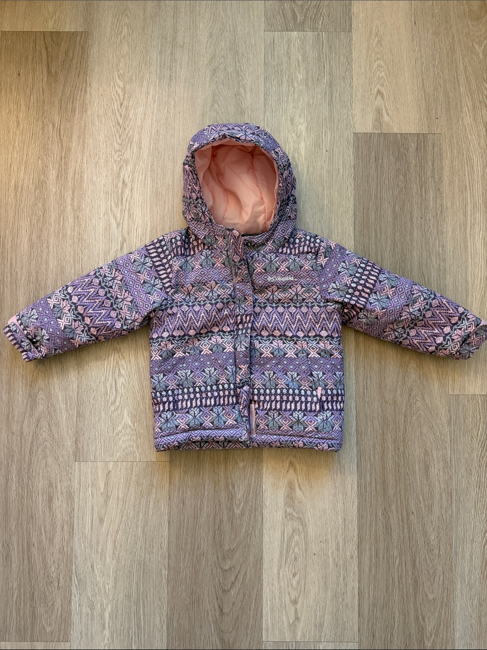 Columbia Kids Pink Patterned Hooded Puffer Jacket 4T
